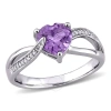 AMOUR AMOUR AMETHYST AND DIAMOND HEART CROSSOVER RING IN STERLING SILVER