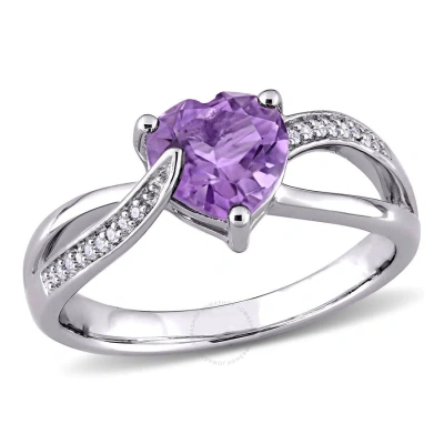 Amour Amethyst And Diamond Heart Crossover Ring In Sterling Silver In Gray
