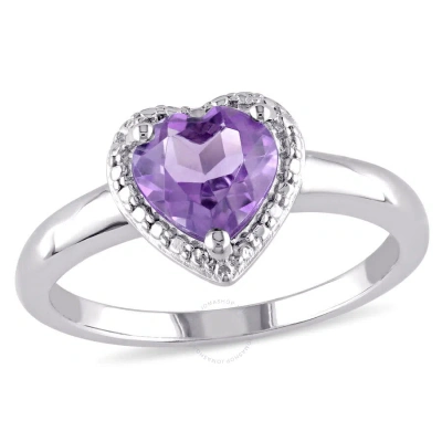 Amour Amethyst Heart Halo Ring In Sterling Silver In White