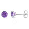 Amour Amethyst Stud Earrings In 14k White Gold In White