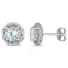 Amour Aquamarine And 1/5 Ct Tw Diamond Halo Stud Earrings In 10k White Gold In White
