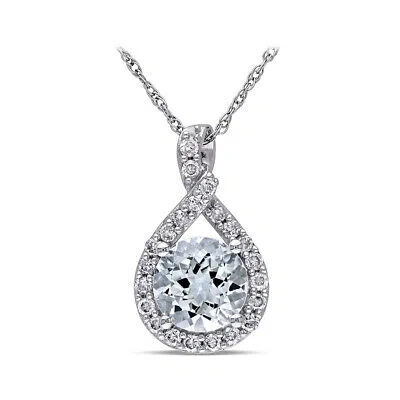 Pre-owned Amour Aquamarine And 1/5 Ct Tw Diamond Teardrop Pendant With Chain In 10k White