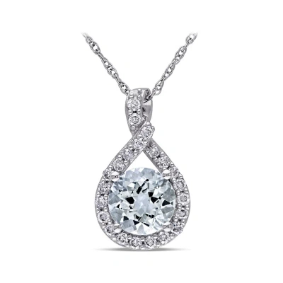 Amour Aquamarine And 1/5 Ct Tw Diamond Teardrop Pendant With Chain In 10k White Gold