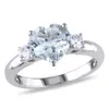 AMOUR AMOUR AQUAMARINE AND CREATED WHITE SAPPHIRE HEART RING IN STERLING SILVER