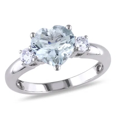 Amour Aquamarine And Created White Sapphire Heart Ring In Sterling Silver In ["white"]