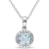 Amour Sterling Silver Aquamarine Halo Pendant With Chain In White