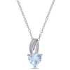 Amour Aquamarine Heart And Diamond Drop Pendant With Chain In Sterling Silver In White