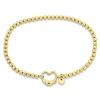 Amour Bead Link Bracelet In Yellow Plated Sterling Silver With Heart Clasp In Yellow