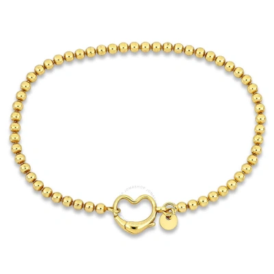 Amour Bead Link Bracelet In Yellow Plated Sterling Silver With Heart Clasp In Gold