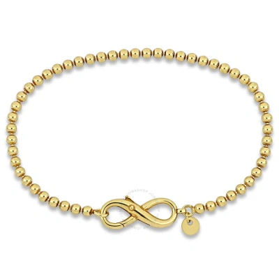 Amour Bead Link Bracelet In Yellow Plated Sterling Silver With Infinity Clasp In Gold