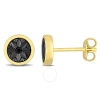 Amour Black Diamond Accent Circle Men's Stud Earrings In Yellow Plated Sterling Silver In Yellow