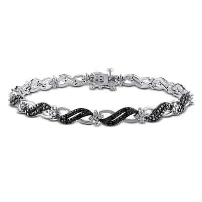 Pre-owned Amour Black Diamond Infinity Link Bracelet In Sterling Silver With Black Rhodium In White