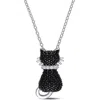 Amour Black Spinel And Created White Sapphire Kitty Cat Pendant With Chain In Sterling Silver With B In White