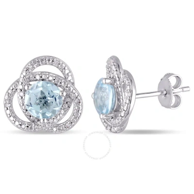 Amour Blue Topaz And 1/10 Ct Tw Diamond Infinity Earrings In Sterling Silver