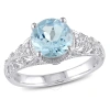AMOUR AMOUR BLUE TOPAZ AND DIAMOND SOLITAIRE VINTAGE RING IN STERLING SILVER