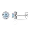 Amour Blue Topaz Halo Stud Earrings In Sterling Silver In Blue/silver Tone