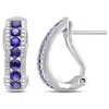 AMOUR AMOUR CHANNEL SET CREATED BLUE SAPPHIRE EARRINGS IN STERLING SILVER