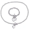 Amour Circle Link Heart Charm Necklace And Bracelet 2-piece Set In Sterling Silver In White