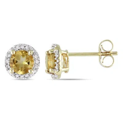 Pre-owned Amour Citrine Halo Earrings With Diamonds In 10k Yellow Gold