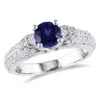 Amour Created Blue And Created White Sapphire Engagement Ring In Sterling Silver In White