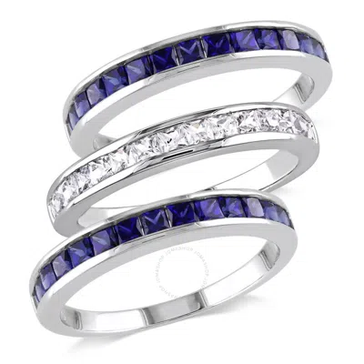 Amour Created Blue And White Sapphire Anniversary Band 3-piece Set Of Stacking Rings In Sterling Sil In Metallic
