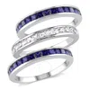 AMOUR AMOUR CREATED BLUE AND WHITE SAPPHIRE ANNIVERSARY BAND 3-PIECE SET OF STACKING RINGS IN STERLING SIL