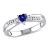 Amour Created Blue Sapphire And Diamond Accent Heart Ring In Sterling Silver In White