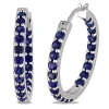 AMOUR AMOUR CREATED BLUE SAPPHIRE INSIDE OUTSIDE HOOP EARRINGS IN STERLING SILVER