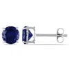 Amour 2 Ct Tgw Created Blue Sapphire Stud Earrings Jms003136 In Blue / Gold / White