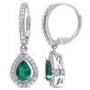 Amour Created Emerald And White Sapphire Teardrop Leverback Earrings In Sterling Silver In White
