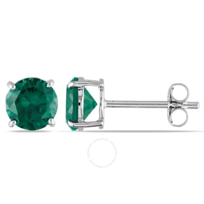 Amour Created Emerald Stud Earrings In 10k White Gold In Emerald / Gold / White