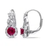 Amour Created Ruby And White Sapphire Twist Leverback Earrings In Sterling Silver In Red