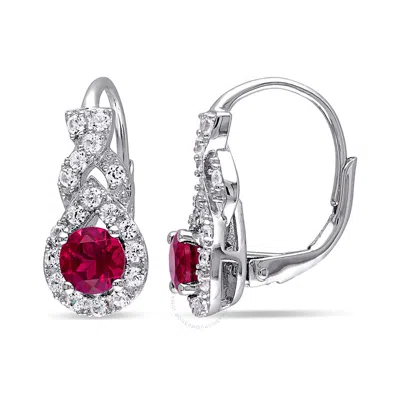 Amour Created Ruby And White Sapphire Twist Leverback Earrings In Sterling Silver In Red