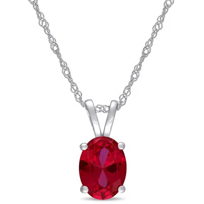 Amour Created Ruby Solitaire Pendant With Chain In 10k White Gold In Red