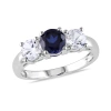 AMOUR AMOUR CREATED WHITE AND CREATED BLUE SAPPHIRE 3-STONE ENGAGEMENT RING IN 10K WHITE GOLD