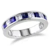 AMOUR AMOUR CREATED WHITE AND CREATED BLUE SAPPHIRE ANNIVERSARY BAND IN STERLING SILVER