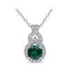 Amour Created White Sapphire And Created Emerald Teardrop Halo Pendant With Chain In Sterling Silver In Green