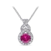 AMOUR AMOUR CREATED WHITE SAPPHIRE AND CREATED RUBY TEARDROP HALO PENDANT WITH CHAIN IN STERLING SILVER