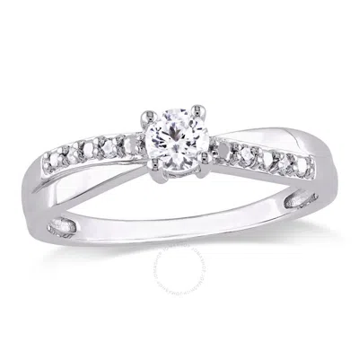 Amour Created White Sapphire And Diamond Crossover Ring In Sterling Silver