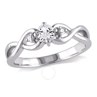 Amour Created White Sapphire And Diamond Infinity Ring In Sterling Silver In Metallic