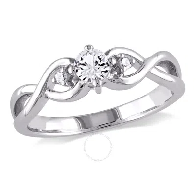 Amour Created White Sapphire And Diamond Infinity Ring In Sterling Silver