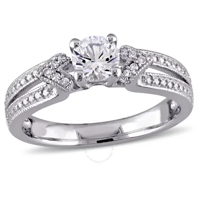 Amour Created White Sapphire And Diamond Split Shank Ring In Sterling Silver In Metallic