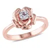 AMOUR AMOUR CREATED WHITE SAPPHIRE FLORAL RING IN ROSE PLATED STERLING SILVER
