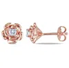 Amour Created White Sapphire Flower Stud Earrings In Rose Plated Sterling Silver In Rose / Silver / White