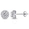 AMOUR AMOUR CREATED WHITE SAPPHIRE HALO STUD EARRINGS IN STERLING SILVER