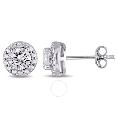 Amour Created White Sapphire Halo Stud Earrings In Sterling Silver