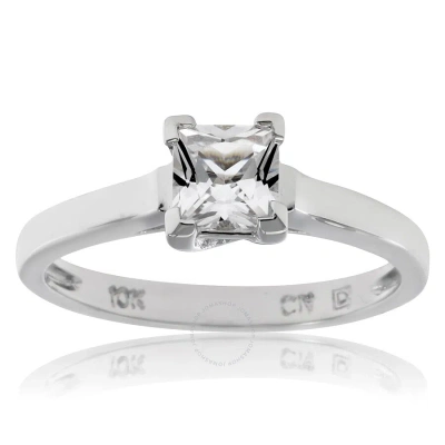 Amour Created White Sapphire Solitaire Ring In 10k White Gold In Metallic