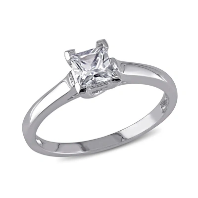 Amour Created White Sapphire Solitaire Ring In 10k White Gold In Gold / White