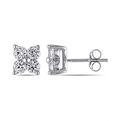 Pre-owned Amour Created White Sapphire Stud Earrings In 10k White Gold