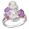 AMOUR AMOUR CULTURED FRESHWATER PEARL AND 1 3/8 CT TGW MULTI-GEMSTONE COCKTAIL RING IN STERLING SILVER